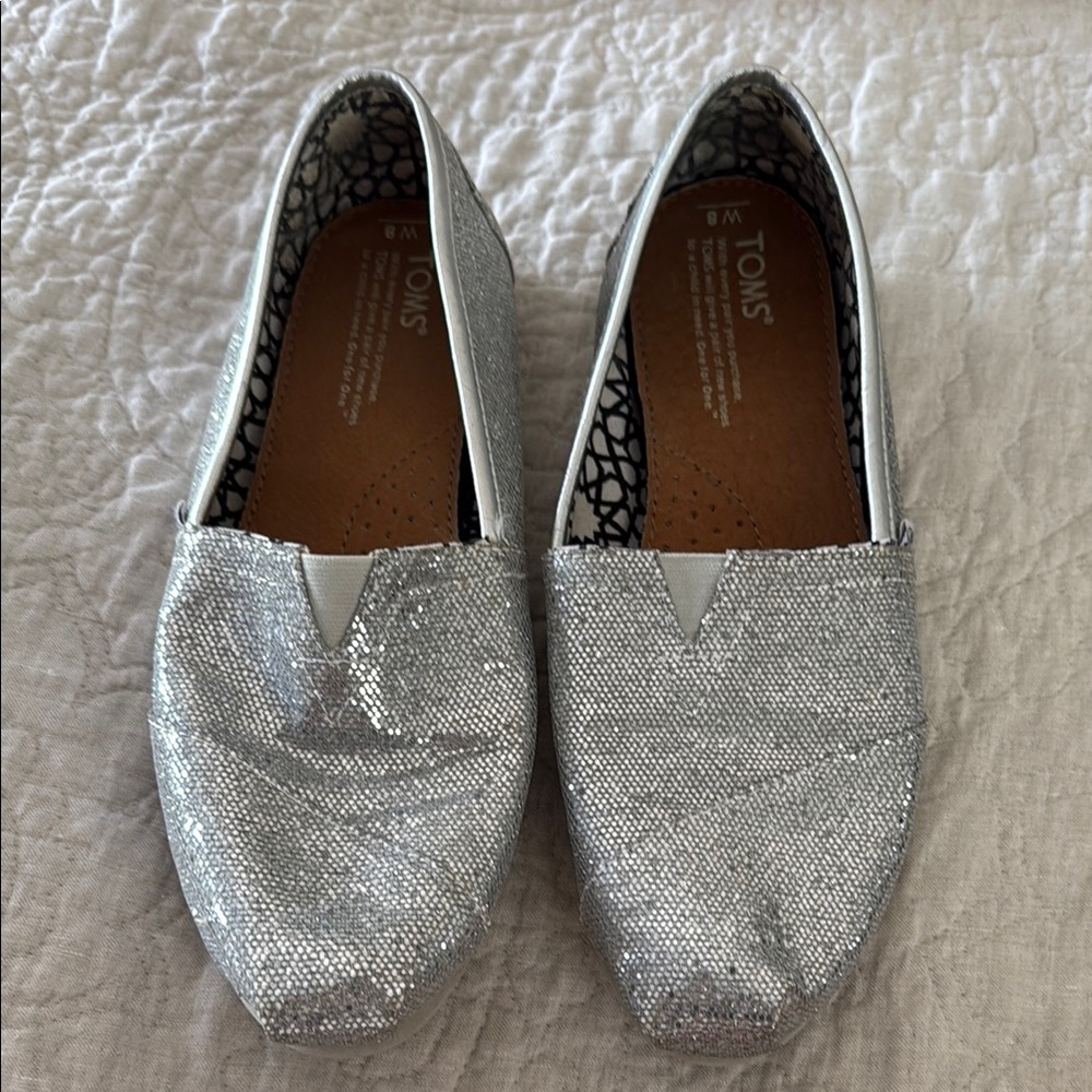 TOMS Silver Sparkly Flats